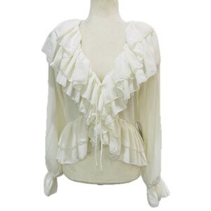 NWT Ronny Kobo Cream Ruffle V-Neck Blouse
